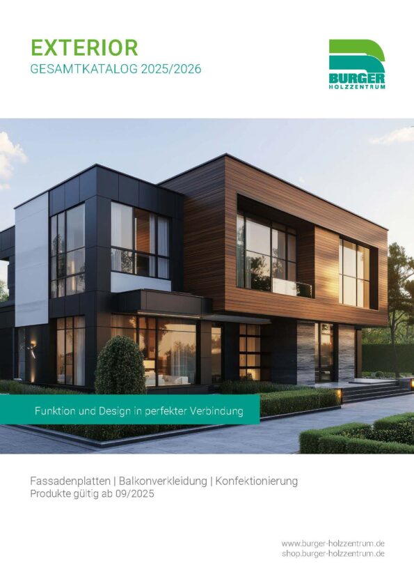 Exterior Deckblatt Kompaktplatten Exterior Broschüre 2019 | Burger Holzzentrum, Bäumenheim