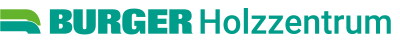 Das Bild zeigt das Wort-Bildmarke Logo des Burger Holzzentrums im Querformat in den Farben türkis und grün und den typischen Burger Bögen